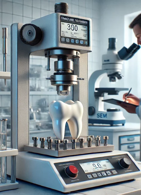 DALL·E 2025-01-14 16.56.05 - A realistic depiction of a fracture toughness test in a biomaterials laboratory. The scene includes a Universal Testing Machine in operation, with a d