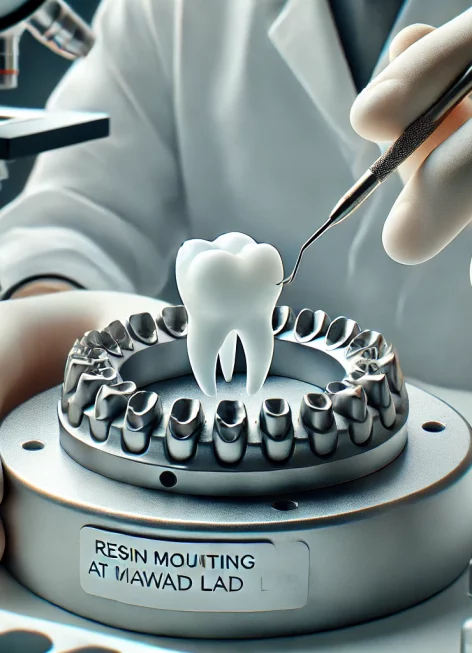 DALL·E 2025-01-14 18.27.23 - A realistic and professional depiction of resin mounting at Mawad Lab. The scene features a dental material sample being carefully embedded in a resin